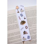 Ilustrovaná záložka do knihy s autorskou ilustrací z Česka. Motiv knih, lampičky a klidných večerů. Krásný dárek pro každou knihomolku. – Sleviste.cz