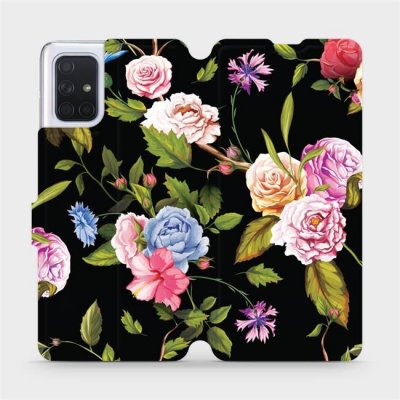 Pouzdro Mobiwear parádní flip Samsung Galaxy A71 - VD07S Růže a květy na černém pozadí – Zbozi.Blesk.cz