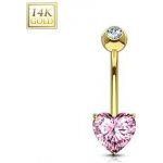 Šperky4U zlatý piercing do pupíku srdíčko růžový zirkon ZL01087P-YG – Zboží Dáma
