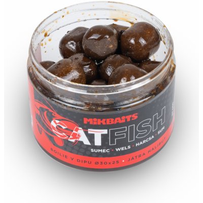 Mikbaits Catfish sumec řada Játra Halibut Boilies v dipu 500ml 50x30mm – Zboží Mobilmania