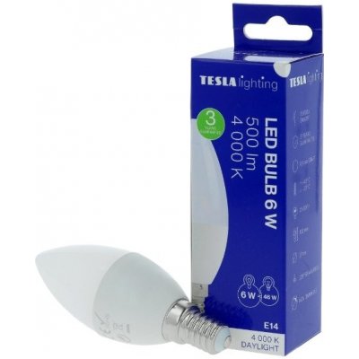Tesla žárovka LED svíčka, E14, 6W, denní bílá