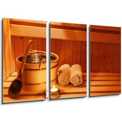 Obraz 3D třídílný - 90 x 50 cm - Wellness und Spa in der Sauna Wellness und Spa v sauně
