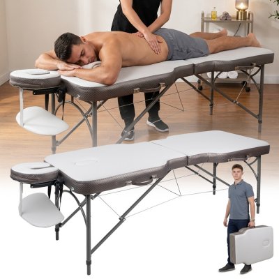inSPORTline Kiyora Masérské lehátko 186 x 70x 62,5-85,5 cm 2-dílné hliníkové bílo-šedá – Hledejceny.cz