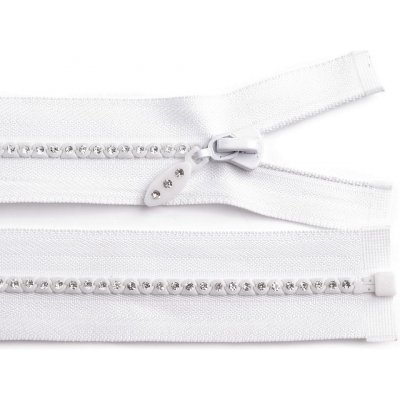 Kostěný zip No 4 délka 65 cm se štrasovými kamínky - bílá – Zboží Mobilmania
