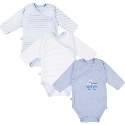 EEVI Multipak 3ks Body zavinovací s dlouhým rukávem TINY bílé modré Modrá Tiny – Zboží Dáma
