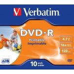 Verbatim DVD-R 4,7GB 16x, printable, plastová krabička, 10ks (43521) – Hledejceny.cz