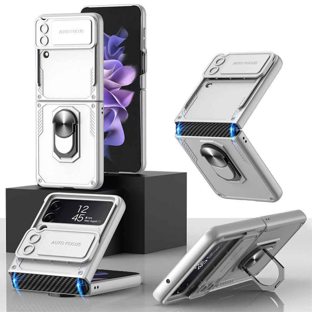 Pouzdro GKK RING Ochranné s držákem Samsung Galaxy Z Flip 4 5G stříbrné