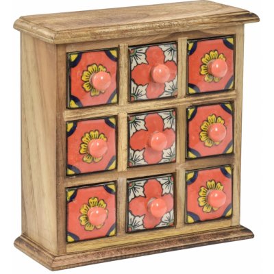 Sanu Babu dřevěná skříňka s 9 keramickými šuplíky 24 x 11 x 24 cm – Zboží Mobilmania