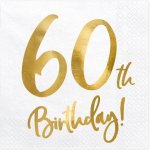 PartyDeco ubrousky 60.narozeniny bílé se zlatým nápisem 33x33cm – Sleviste.cz
