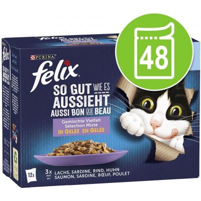 Felix So gut wie es aussieht Senior Pouches hovězí kuřecí sardinky losos 48 x 85 g – Zboží Mobilmania