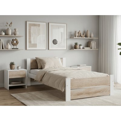 Textilomanie Postel IKAROS DOUBLE 90 x 200 cm, bílá/dub sonoma Rošt: Bez roštu, Matrace: Matrace Deluxe 10 cm – Hledejceny.cz