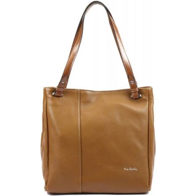Pierre Cardin dámská kožená taška NPA 503 ve stylu shopperbag v barvě camel s přírodní kůží a stříbrnými kováními