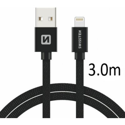 Swissten kabel Textile USB/LIGH 3,0m, černá – Zboží Mobilmania