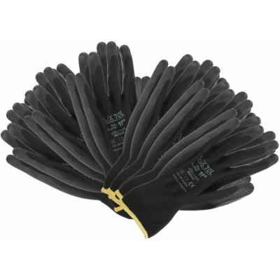 Rukavice pracovní z polyesteru polomáčené v PU GLOVE PE-PU 11, černé, vel 11", 6 párů SIXTOL – Zboží Dáma