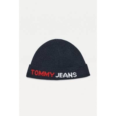 Tommy Jeans pánská čepice TJM Logo Tape Short Beanie modrá