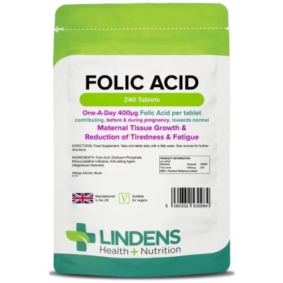 LINDENS Health + Nutrition Kyselina listová 400 μg 240 tablet – Hledejceny.cz