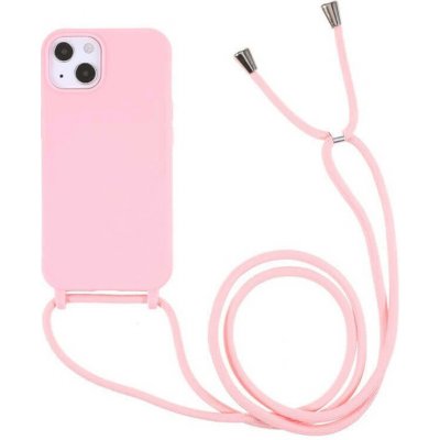 Pouzdro SES Gumové ochranné se šňůrkou na krk Apple iPhone 13 - světle růžové