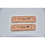 Koženkový štítek Hand made with love 5,5 x 1,5cm béžovo-růžový – Zboží Dáma