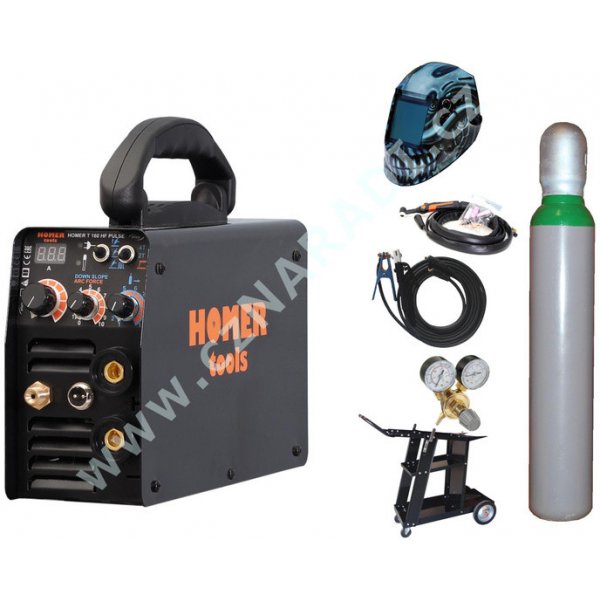 Svářečky Alfain HOMER T 160 HF PULSE + kabely 25/3m + ventil + kukla Predator + lahev + vozík