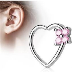 Šperky4U piercing do nosu ucha srdce, růžové kamínky N0059-P