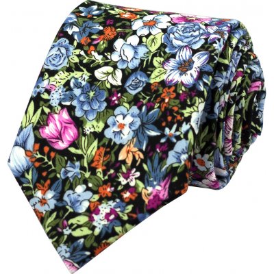 Pánská bavlněná kravata s modro fialovými květy černá – Hledejceny.cz
