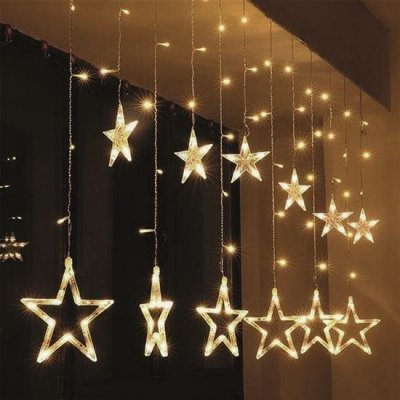Vánoční osvětlení Solight LED vánoční závěs hvězdy šíře1,8m 77LED IP20 3xAA USB 1V227 – Zbozi.Blesk.cz