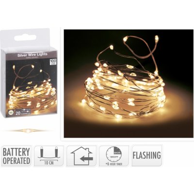 Koopman LED světelný řetěz bat. zářivé 100 LED teplá bílá, stříbrný drát, 500 cm – Hledejceny.cz