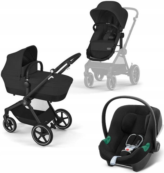 Cybex Eos Basic 3v1 Kombinovaný Rám Černý + Adaptéry + Autosedačka Aton B2 I-Size Moon Black 2023