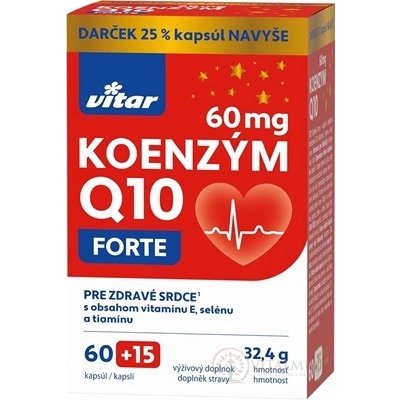 Vitar Koenzym Q10 Forte 60 mg 60+15 kapslí – Hledejceny.cz