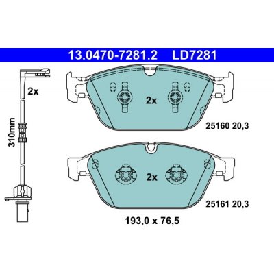 Sada brzdových destiček, kotoučová brzda ATE 13.0470-7281.2 | Zboží Auto