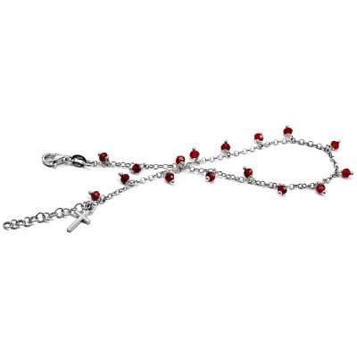 Šperky Nina Stříbrný řetízek na nohu červené kamínky + křížek 313 – Hledejceny.cz