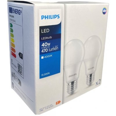 Philips 8719514470996 LED žárovka CorePro E27 4,9W/40W 470lm 4000K A60 bílá 2-set