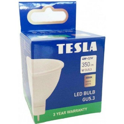 Tesla TESLA lighting LED žárovka GU5,3 MR16, 4W, 12V, 350lm, 25 000h, 3000K teplá bílá, 100st – Hledejceny.cz