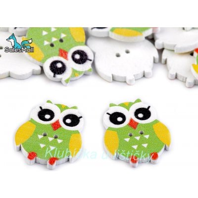 Knoflík dřevěný sova zelená – Zboží Mobilmania