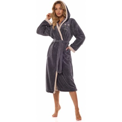 L&L Elegantní teplý dámský župan Tess dlouhý Tmavě šedá – Zboží Dáma