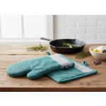 Kuchyňský SET rukavice/chňapka UNIVERSAL tyrkysová, 18x30 cm/20X20 cm ESSEX, 100% bavlna – Sleviste.cz