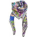 dámský hedvábný šátek šála čtvercový modrý fialový zelený modrá zelená žlutá – Zboží Dáma