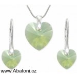 Swarovski Elements Heart krystal stříbrná sada náušnice a přívěsek s řetízkem zelené srdce srdíčko 39161.1 Chrysolite Opal zel – Sleviste.cz
