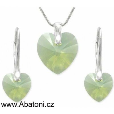 Swarovski Elements Heart krystal stříbrná sada náušnice a přívěsek s řetízkem zelené srdce srdíčko 39161.1 Chrysolite Opal zel – Sleviste.cz