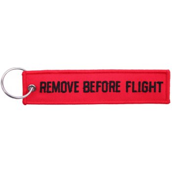 Přívěsek na klíče FOSTEX remove before flight červeno/černá