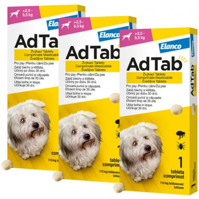 AdTab 112mg žvýkací tablety pro psy >2.5 5.5kg 1ks 3 ks – Zboží Dáma