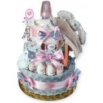 BabyDort třípatrový plenkový dort pro miminko růžový USÍNÁČEK – Zboží Dáma