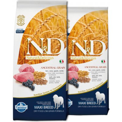 Farmina N&D Ancestral Grain Adult Medium & Maxi Dog Lamb & Blueberry 2x12kg