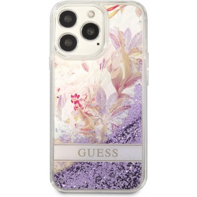 Pouzdro Guess Liquid Glitter Flower iPhone 13 Pro Purple