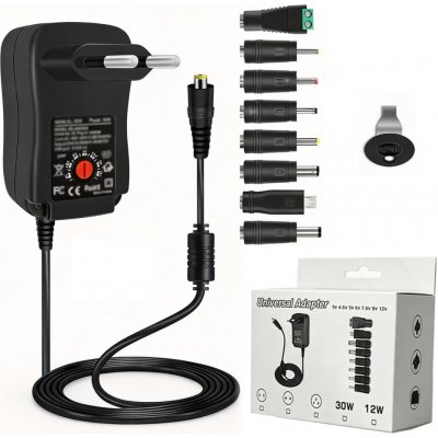 30W Univerzální napájecí adaptér nabíječka nastavitelný 3-12V síťový USB 8 koncovek – Hledejceny.cz
