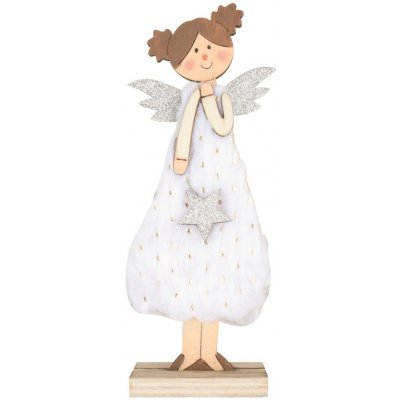 Anděl Přerov Anděl dřevěný v bílých šatech 16 cm na postavení – Zboží Mobilmania