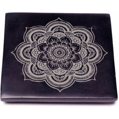 Mani Bhadra Vykuřovací podložka a stojánek na vonné tyčinky Mandala černý kámen 10 x 10 x 1,2 cm – Zboží Dáma