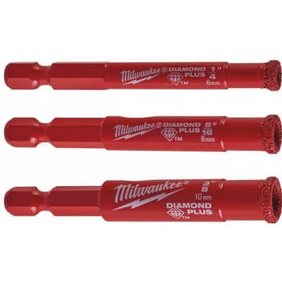 Milwaukee 4932471771 Vykružovací korunky průměr 6 ÷ 10 mm Milwaukee Diamond Plus™ 1/4" pro suché/mokré vrtání (3 ks) – Zboží Mobilmania