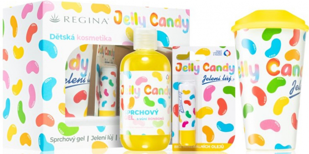 Regina Jelly Candy sprchový gel 4,5 g + Jelly Candy jelení lůj 250 ml + Jelly Candy kelímek 400 ml dárková sada