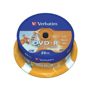 Verbatim DVD-R 4,7GB 16x, AZO, printable, spindle, 25ks (43538)